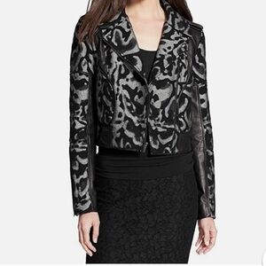 Diane Von Furstenberg Black Theodora Leopard Moto Leather Jacket - NWOT